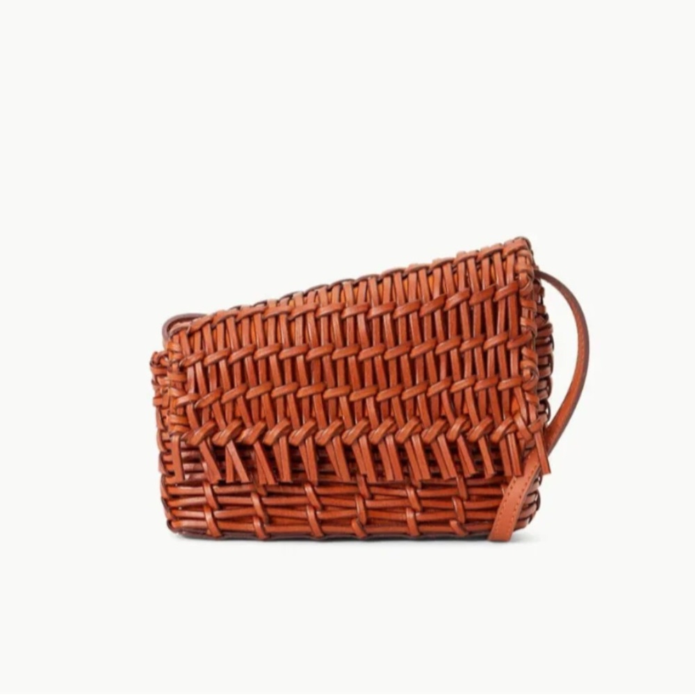 STAUD Woven Leather Clutch in Cognac Brown